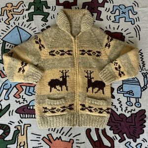 Vintage Canadian 100% Wool Graphic Zip Sweater - Medium